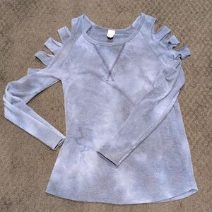 7th Ray Light Blue Cold Shoulder Long Sleeve Top